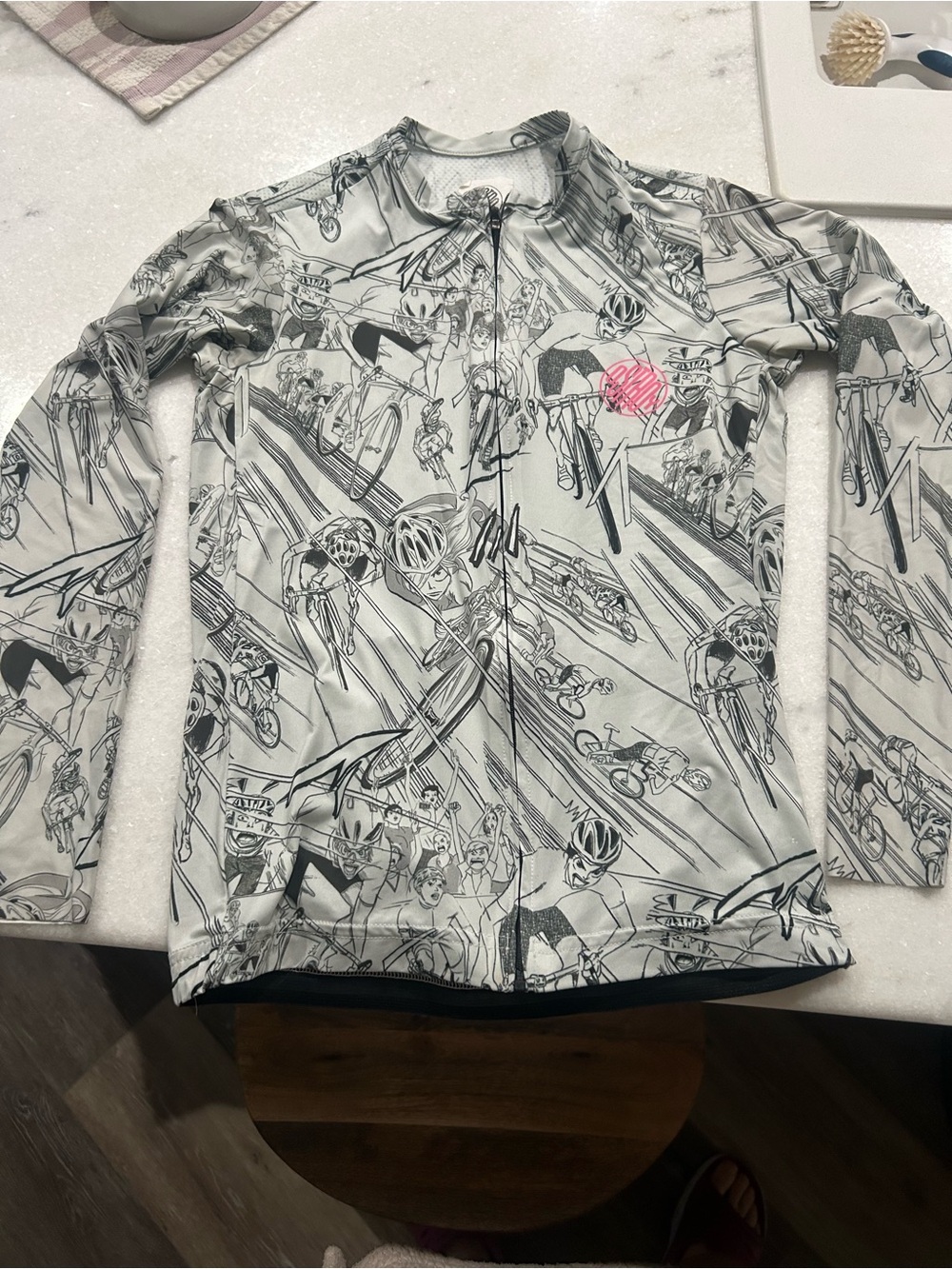 Ostroy Cycling Print Full-Zip Jersey with Pink Heart Accent